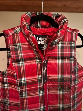 NWT Lands' End Holiday Red Plaid Puffer Vest